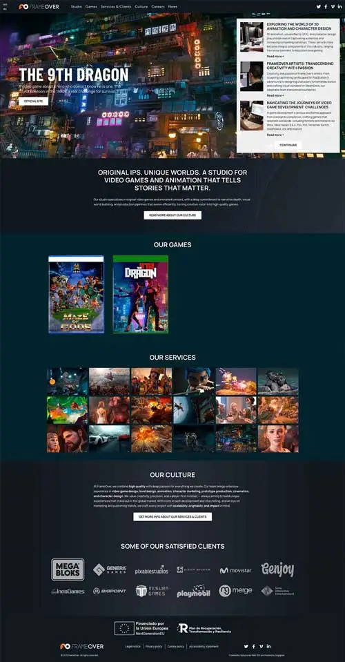 Diseño web para estudio de videojuegos y cinemáticas