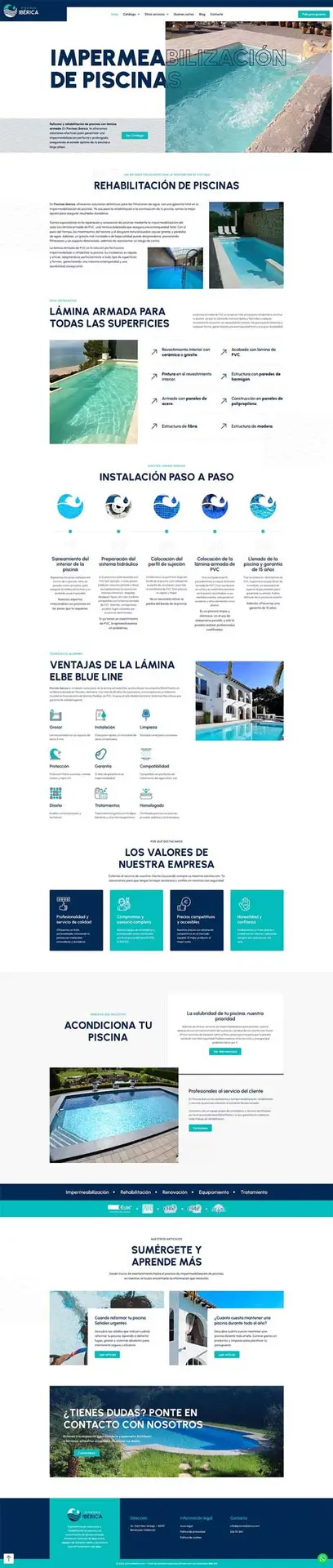 Diseño web corporativo para empresa de piscinas